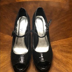 Velvet Heart Black Sequin Heels